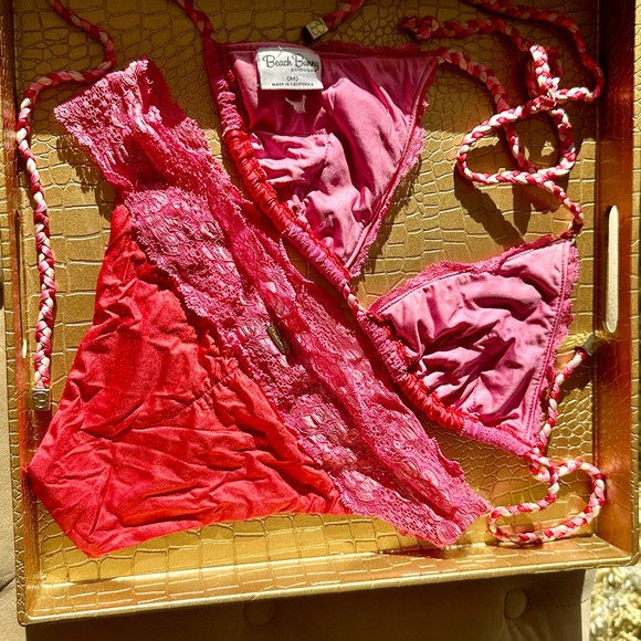 BEACH BUNNY SWIMWEAR SEXY & ELEGANT VIBRANT LACE BIKINI PINK/CORAL! COMFORTABLE - Picture 9 of 15